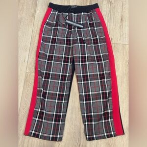 Italian Plaid Women's Crop Trousers with Red Accents
